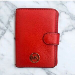 MICHAEL KORS Orange Pebble Leather Passport Case